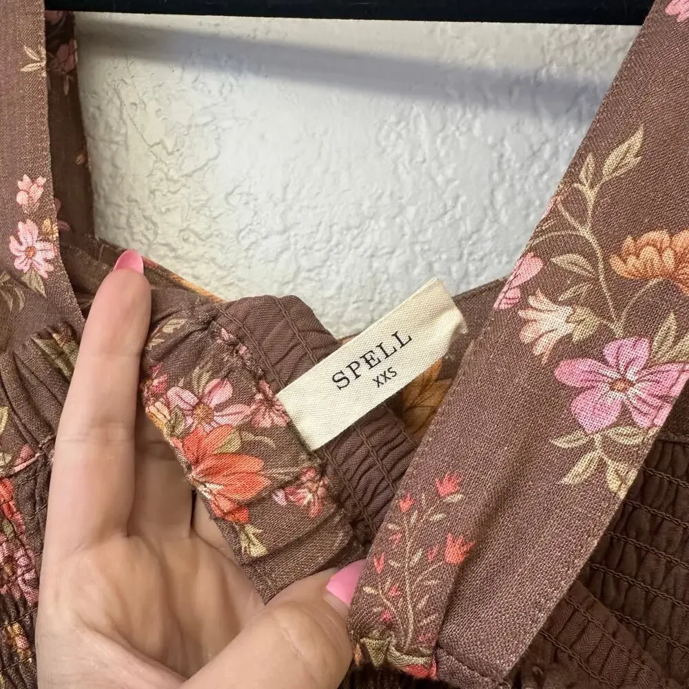 Spell meadowland linen brown midi sundress xxs - Picture 8 of 9